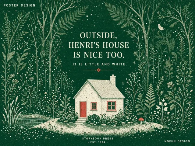 Storybook image example: Forest Picture Book Style White Cottage Poster