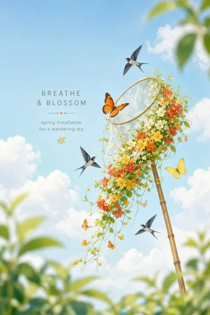 Spring Butterfly Net Floral Installation Poster