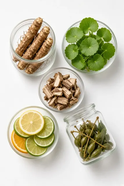 Top Down image example: Hyperrealistic Botanical Beauty Ingredient Still Life
