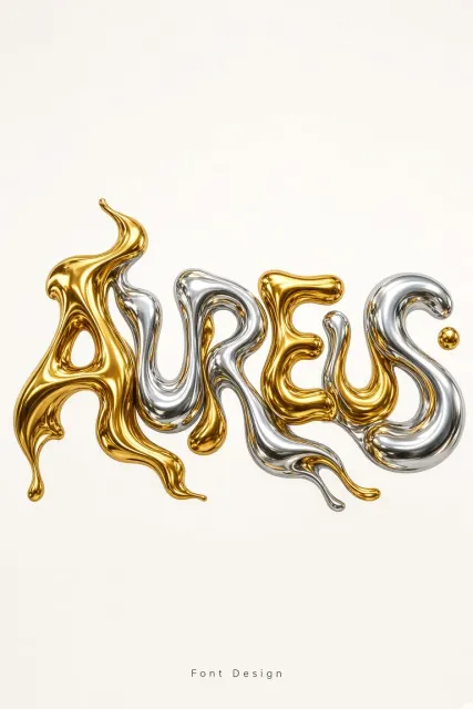 Liquid Metal image example: Liquid Molten Gold Typographic Design