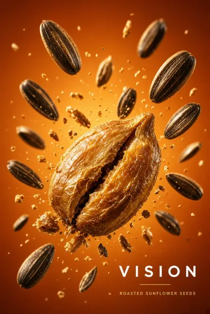 Macro Shot image example: Close-Up Gourmet Sunflower Seed Snack Splash Commercial