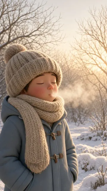 Serene 3D Winter Morning Frost Breath Illustration