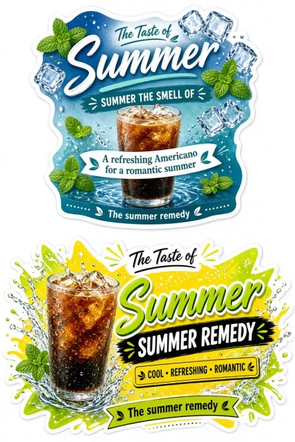 Beverage image example: Vibrant Summer Iced Americano Promotion Sticker Set