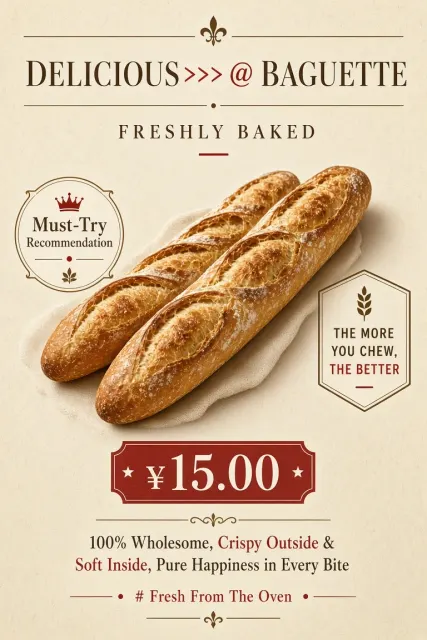 Artisan Bakery image example: Minimalist Bakery Baguette Advertisement Poster
