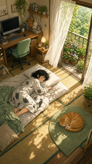 Interior Architecture image example: Whimsical Anime Cozy Bedroom Girl Illustration