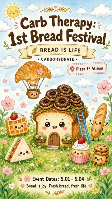 Botanical Flowers image example: Chibi Hand-Drawn Cartoon Bread Festival Poster