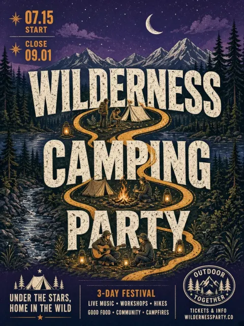 Wilderness Camping Party Illustrated Event Poster