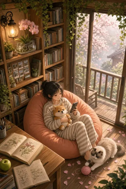 Cozy Anime Balcony Cabin Interior Illustration