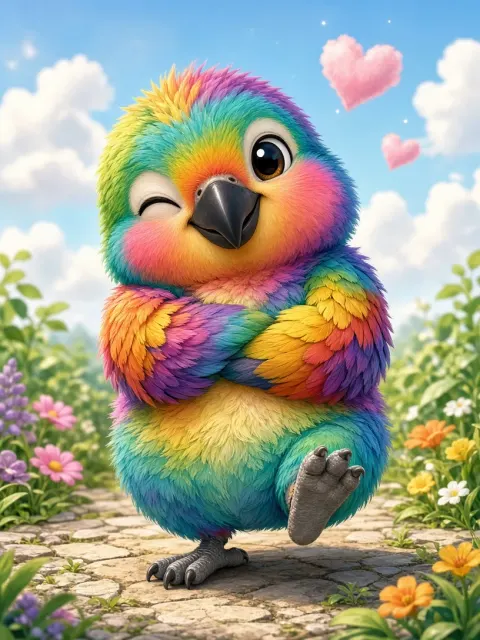 Cute Animal image example: Cute Colorful Parrot Chick Cartoon Illustration