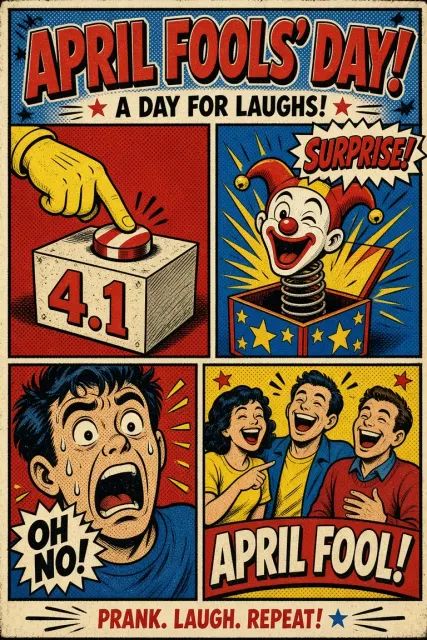 High Contrast Hard Light image example: Vintage Pop Art Comic April Fools' Day Poster
