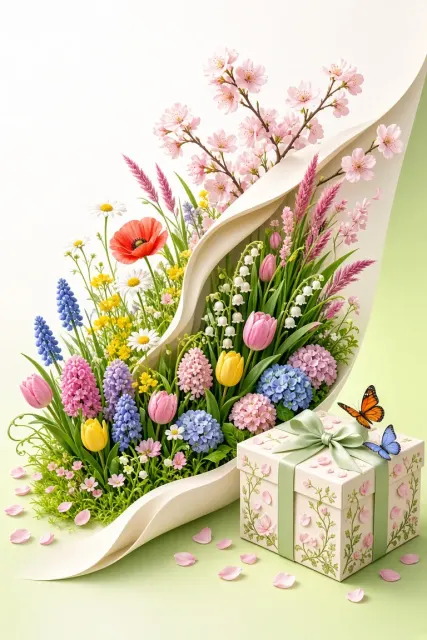 Gift Box image example: 3D Spring Floral Burst Gift Box Poster