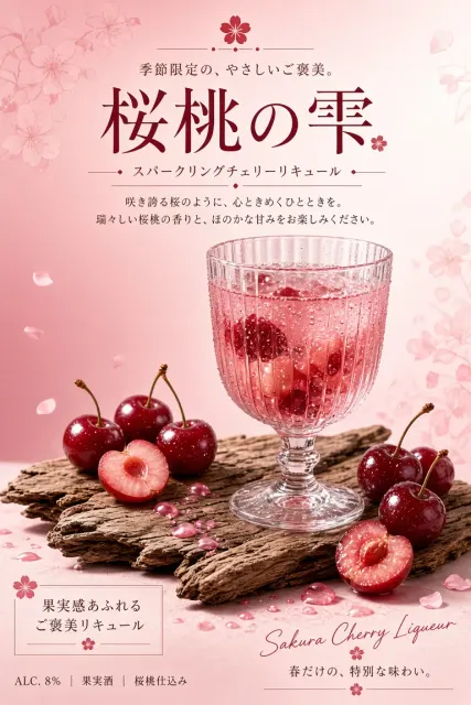 Japanese Aesthetic image example: Fresh Japanese Style Cherry Liqueur Poster