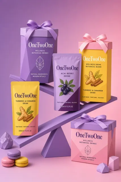Pastel Palette image example: Pastel Macaron Health Drink Branding Display