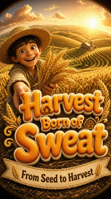 3D Illustration image example: 3D Skeuomorphic Boy Holding Wheat Harvest Poster