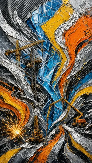 Collage image example: Abstract Industrial Construction Collage Art Poster