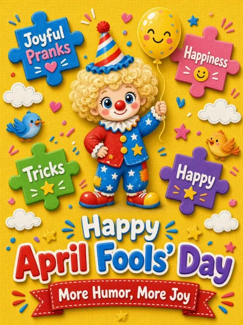 April Fools image example: Cartoon Jigsaw Puzzle Clown April Fools Poster