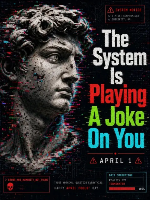 Bust Portrait image example: Glitch Art Cyber David April Fools' Day Poster