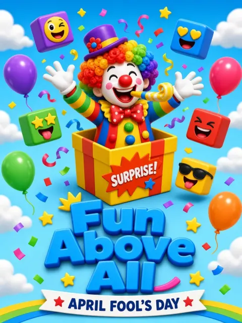 Gift Box image example: 3D Cartoon Clown Jack-in-the-Box April Fools' Day Poster