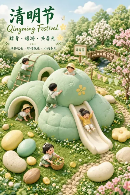 Aerial Overhead View image example: Playful 3D Sweet Green Dumpling Playground Poster