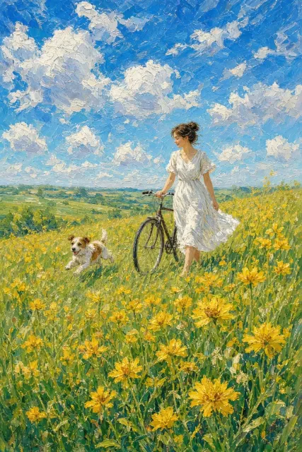Impressionism image example: Impressionist Dopamine Spring Cycling Landscape