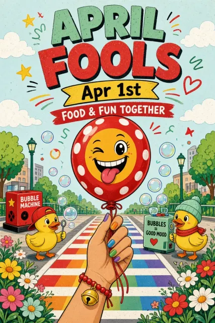 Urban Streetscape image example: Playful April Fools' Day Food Promotion Poster