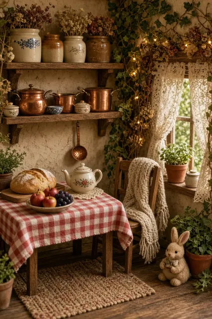 Cozy and Healing image example: Rustic Miniature Country Kitchen Scene Photography