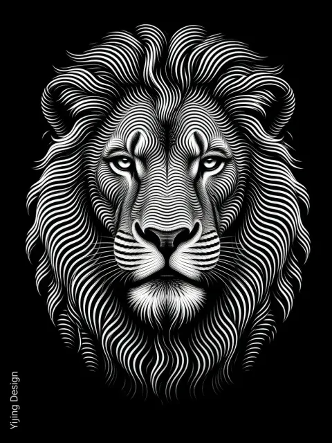 Monochrome image example: Op Art Monochrome Line Lion Poster