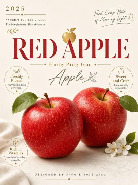 Gourmet Food image example: 3D Stylized Premium Red Apple Commercial Poster