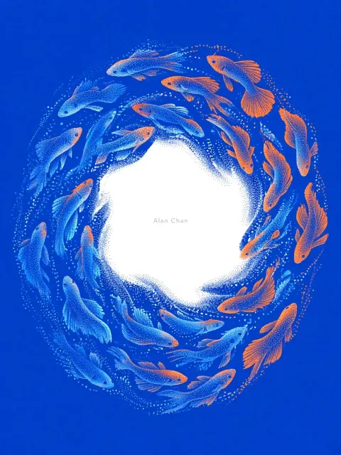 Klein Blue Abstract Betta Fish Spiral Graphic Poster
