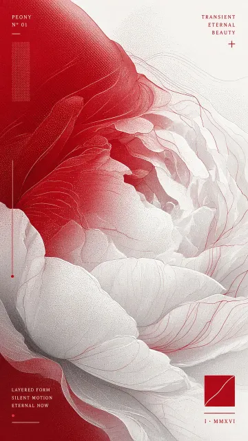 Flora and Flowers image example: Red and White Halftone Abstract Peony Poster