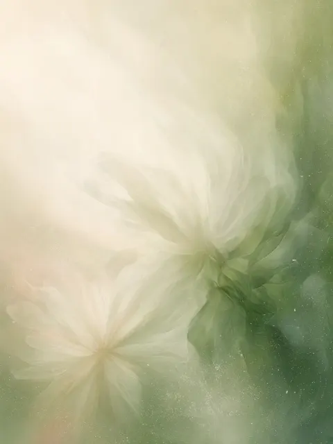 Flora and Flowers image example: Green and White Hazy Atmospheric Art Poster