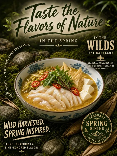 Food Poster image example: Wild Spring Pickled Fish Culinary Poster