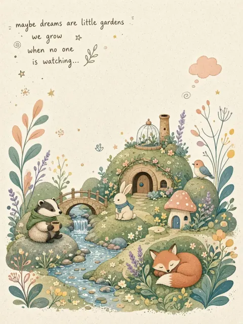 Flat Art image example: Minimalist Whimsical Dream Garden Illustration