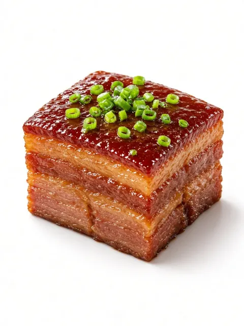 Macro Commercial Food Photography of Braised Pork Belly
