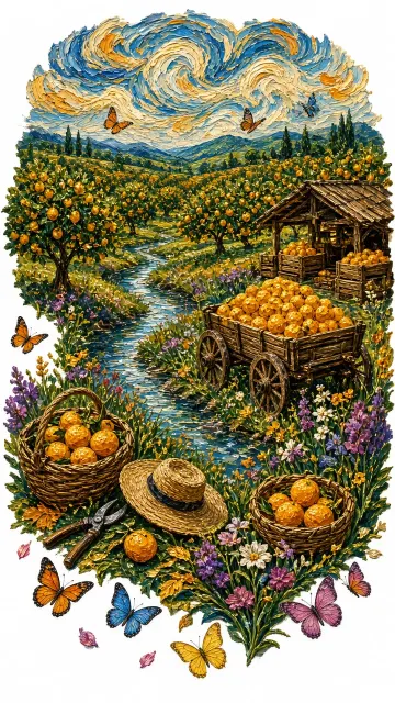 Dreamy Aesthetic image example: Van Gogh Impasto Pastoral Orchard Storybook Art