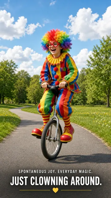 Heartwarming image example: Documentary Photography of Kid Clown on Unicycle
