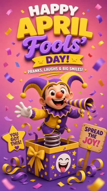 April Fools image example: 3D Cartoon April Fools Surprise Box Poster