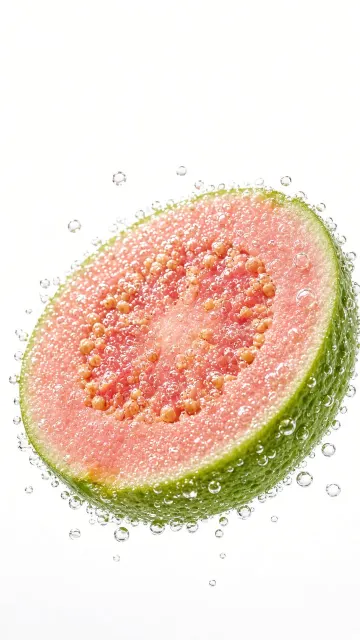 Macro Underwater Guava Slice with Bubbles