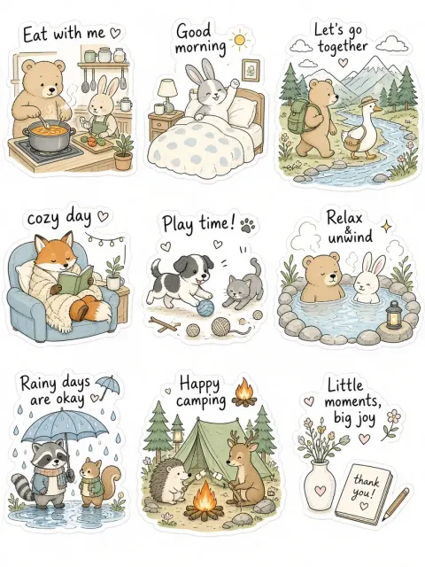Cute Animals image example: Cozy Animal Doodle Sticker Sheet