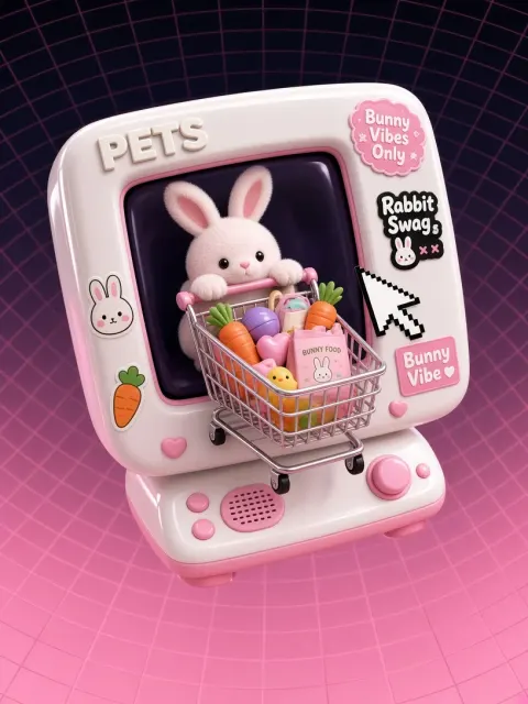 3D Icon image example: 3D Kawaii Rabbit Desktop Computer Icon