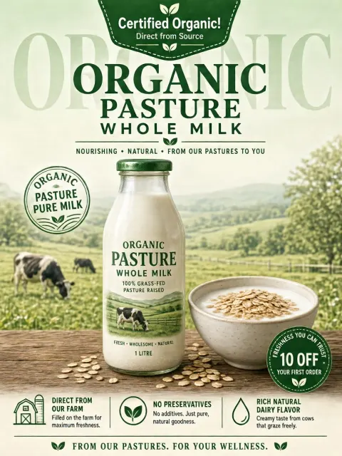 Pastoral Theme image example: Organic Pasture Whole Milk Promotional Poster