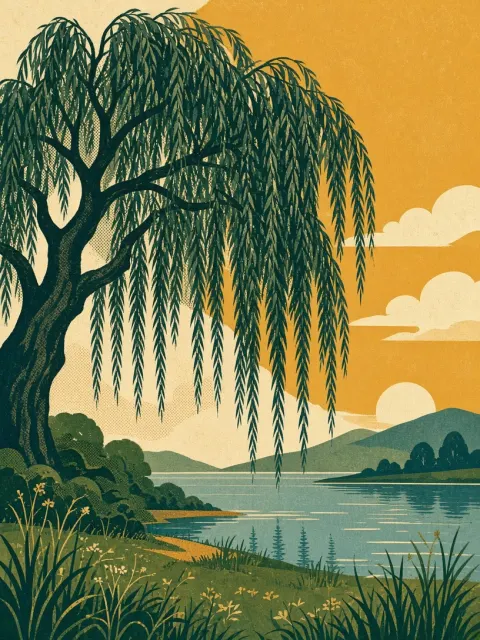 Screen Print Willow Tree Minimalist Illustration