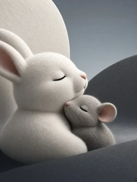 Plush Texture image example: Surreal Plush Bunny and Mouse Close Up