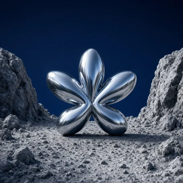 Cool Toned image example: Inflatable Silver Emblem on Lunar Surface