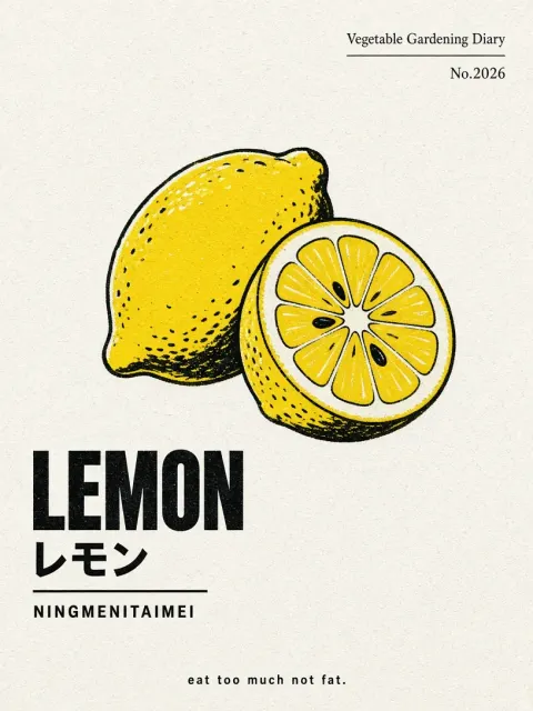 Japanese Minimalist Screen Print Lemon Poster