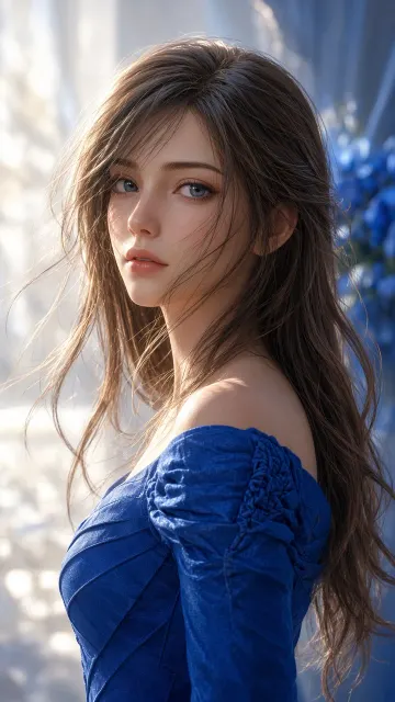 Photorealistic image example: Hyperrealistic 3D Portrait of Woman in Blue Dress