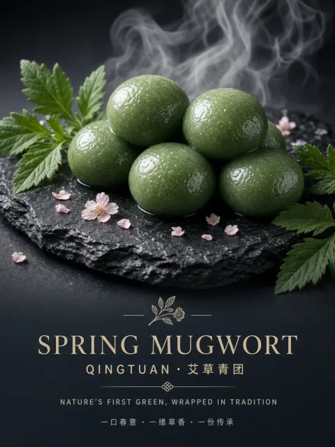 Commercial Macro Photography of Mugwort Qingtuan Dumplings