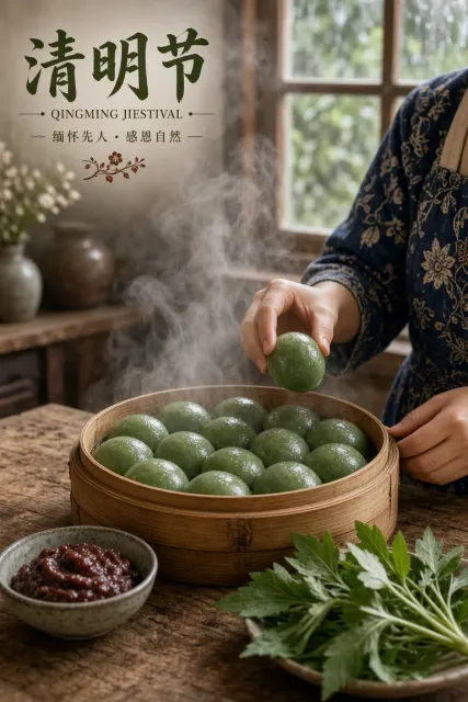 Qingming Steamed Green Dumplings Cozy Kitchen Poster
