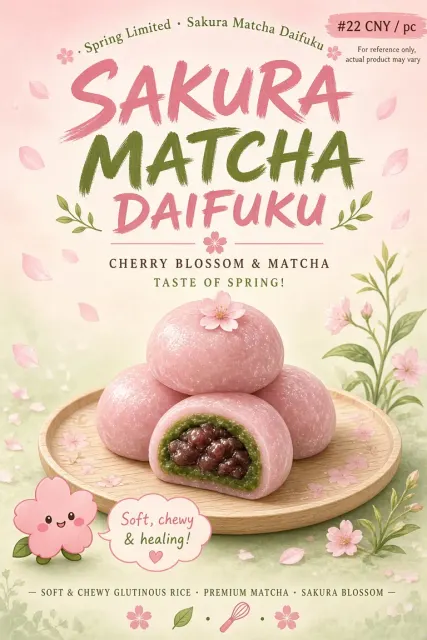 Centered Symmetry image example: Japanese Sakura Matcha Daifuku Dessert Poster
