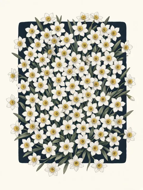 Sophisticated Texture image example: Dark-Toned Flat Narcissus Botanical Pattern Illustration